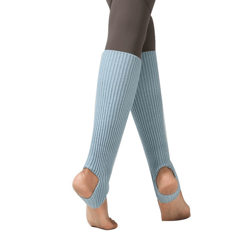 Stylish high women's open-toe socks in light blue for fitness, solid pattern, made of acrylic, 43cm length, perfect for activewear.